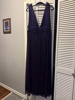 Lulu's Metallic Deep Purple V-Neck Maxi Dress